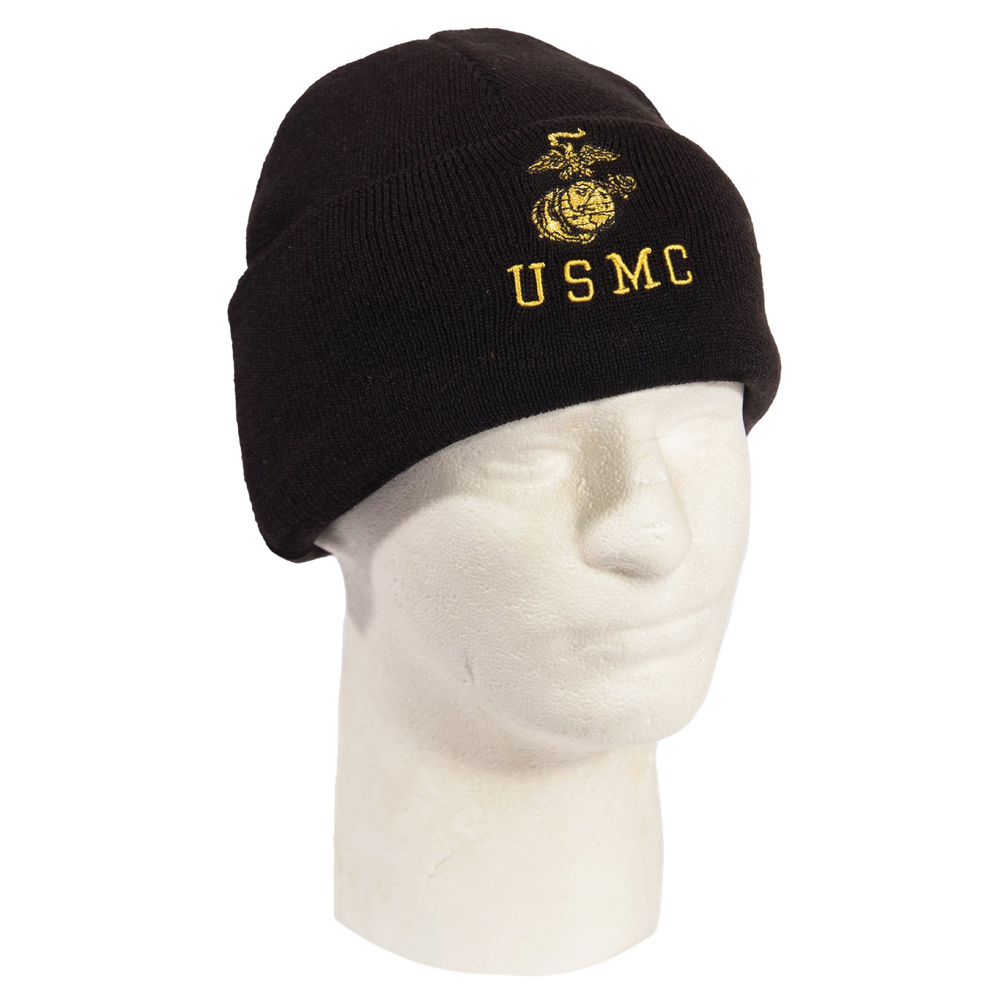 Embroidered USMC Watch Cap with Gold Eagle, Globe, & Anchor Insignia