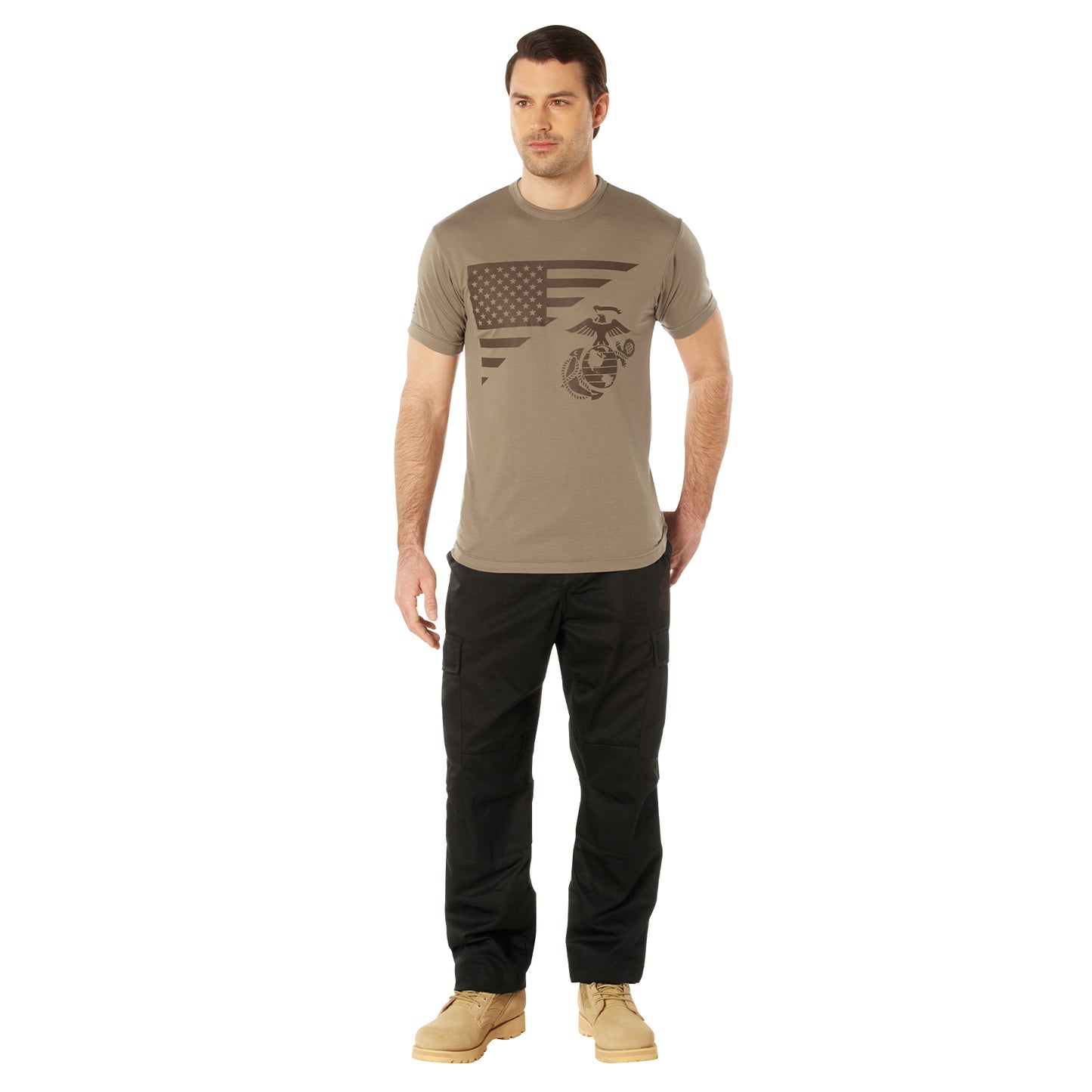 USMC Eagle, Globe, & Anchor Moisture Wicking T-Shirt - AR 670-1 Coyote Brown