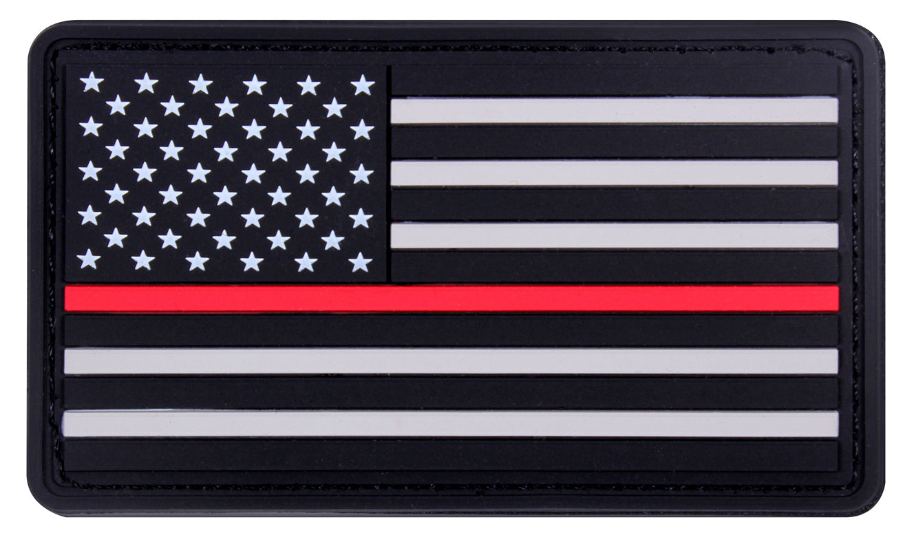 Rubber Thin Red Line Flag Patch - Hook Back