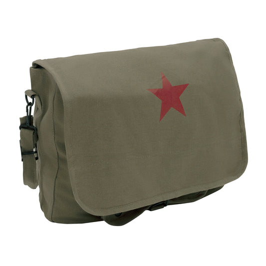 Vintage Canvas Shoulder Bag With Red Star